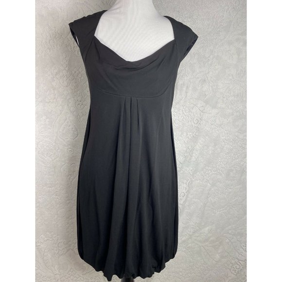 Badgley Mischka Black Empire Cocktail Stretch Bubble Hem Dress.Cap Sleeve Sz 6 - Picture 2 of 10